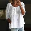 Large Size Women's Solid Color Lace Patchwork Shirt Top with Half Sleeves