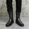 High Quality Embroidery Leather Boots Men Classic High Top British Men's Boots Motorcycle Shoes Men Ankle Western Cowboy Boots Male