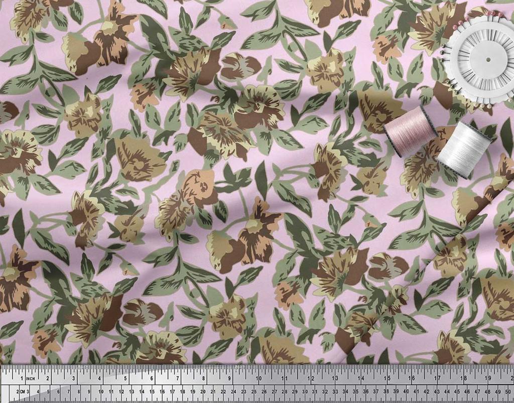 Soimoi Ткань из хлопчатобумажного батиста с рисунком в виде листьев и цветочного декора, метр 42 дюйма