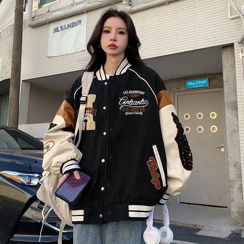 Винтажная куртка-бомбер женская Harajuku университетские бейсбольные куртки корейская модная студенческая форма уличная одежда больших размеров Y2k