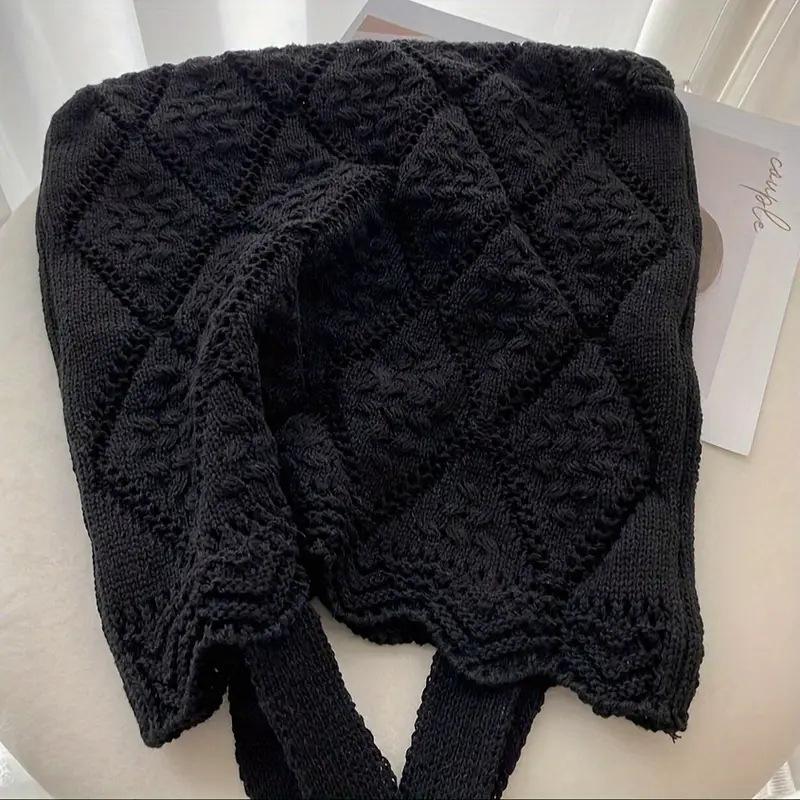 Yogodlns Minimalist Knit Shoulder Bag Boho Crochet Handbag Vintage Lace Hollow-Out Purse for Women Casual Crossbody Underarm Bag