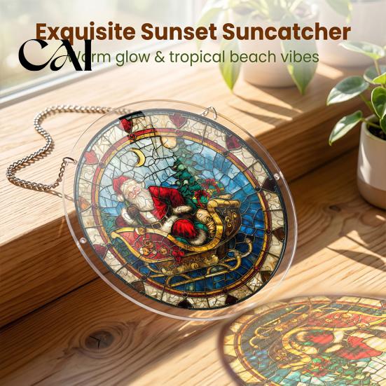 Stained Glass Window Art Christmas Acrylic Puzzle Suncatcher, Holiday Tree Snowman Stockings Red Bird Sun Catcher Suncatcher Kit for Adults,