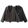 Женская куртка из искусственной кожи в европейском и американском стиле на трех пуговицах с отложным воротником