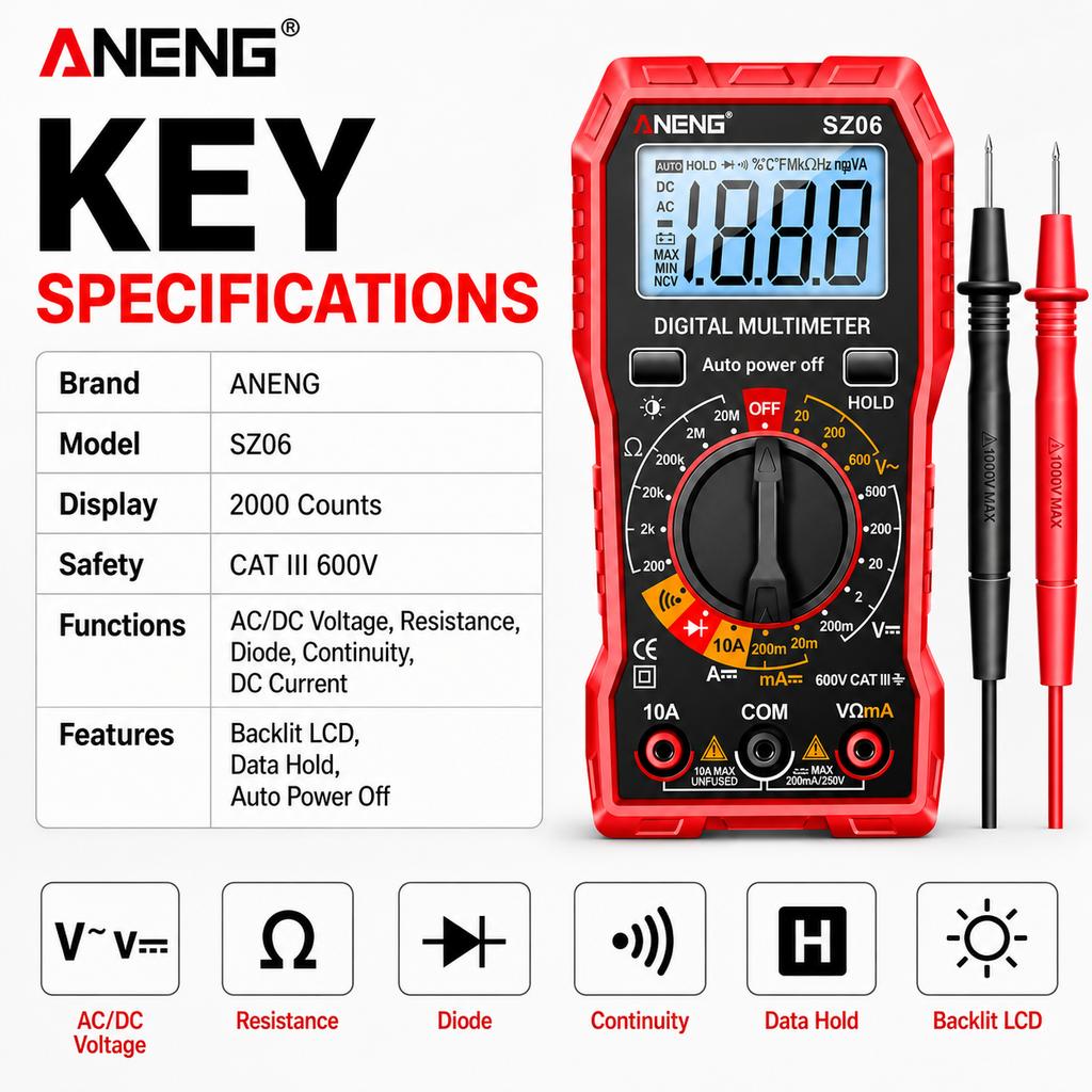 ANENG SZ06 Multimeter 2000 Current Tester Tools Ohm Professional Smart Mini Multimetro Diode Counts Digital AC/DC Voltage DC