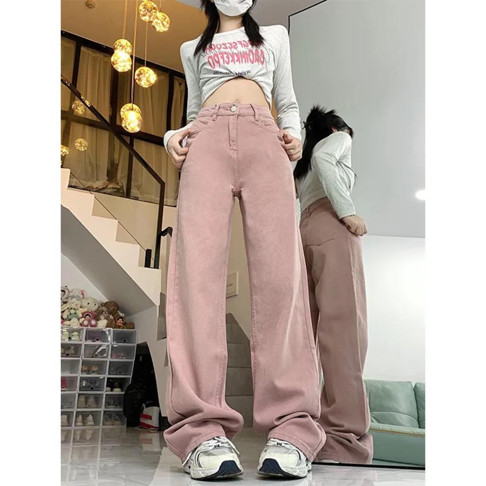 Simple high-waisted wide-leg jeans for women's spring and autumn new fashionable and thin versatile casual floor-mopping jeans