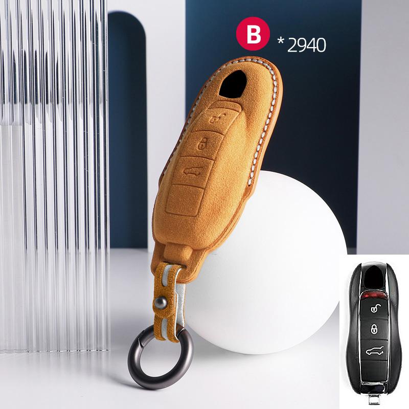 AABKU1 For Porsche Panamera Cayenne 971 911 9YA Macan Boxster Spyder Carrera Cayman 970 981 991 3 Buttons Suede Car Key Case Keychain