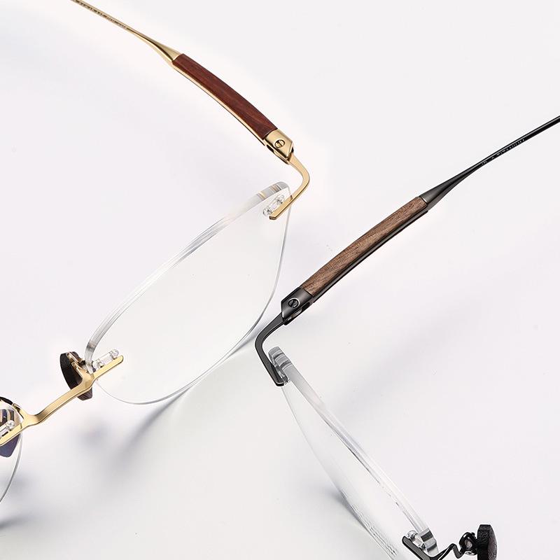 Бескаркасные сандаловые очки: Очки с полностью титановой оправой-бабочкой и плоскими линзами для близоруких