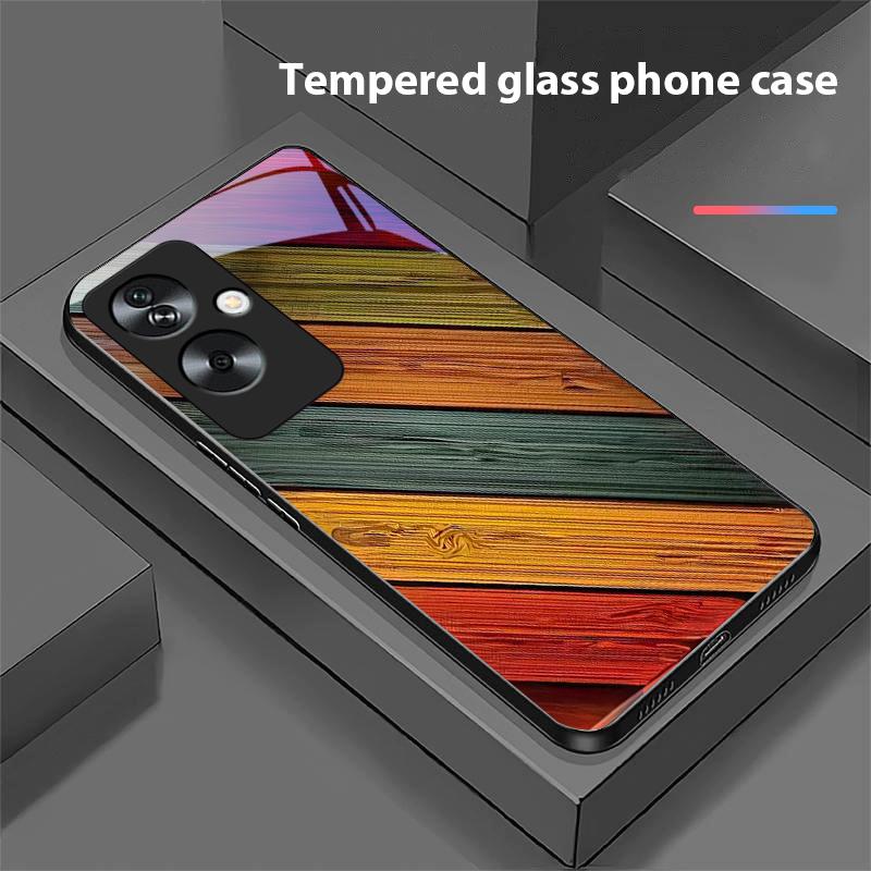 Цветная текстура дерева для Oppo A79 5G 58 78 74 60 4G Reno 11F Realme GT 6 11 Note 50 10 C55 X2 Закаленное стекло Черный чехол для телефона