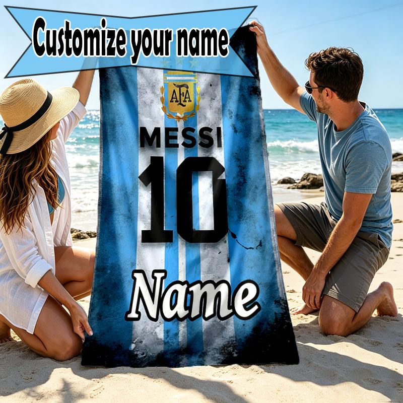 Custom Name Personalized football star Print Beach Towel, for Trip Camping Beach Party Home Decor, Birthday Gift for Family & Friends