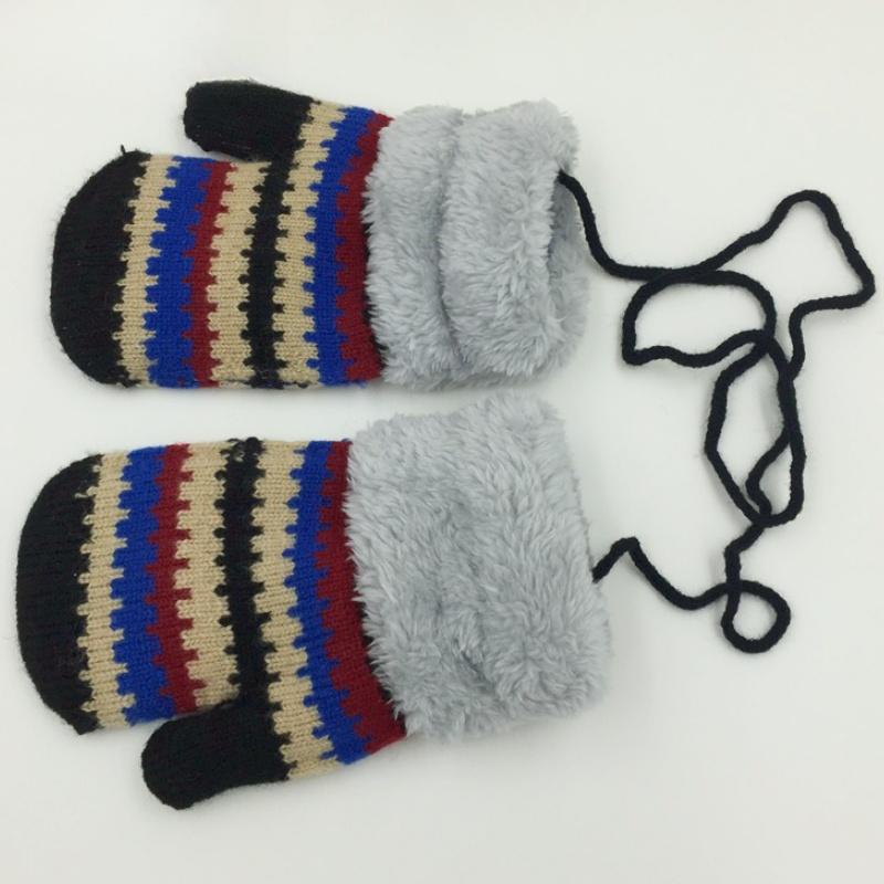 Вязаные перчатки с полосками для детей от 3 до 9 лет, теплые перчатки для мальчиков и девочек, детские осенне-зимние снежные варежки для детей