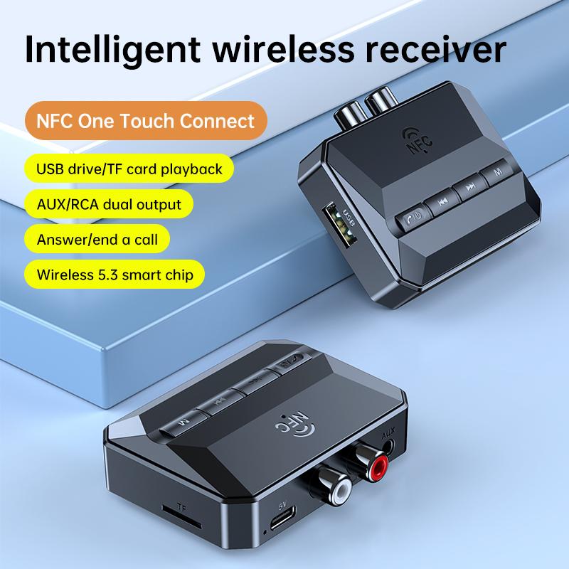 NFC Bluetooth 5.3 аудио приемник RCA 3.5 мм AUX USB беспроводной адаптер с микрофоном поддержка U-диска/TF карты воспроизведения для автомобильного комплекта динамиков