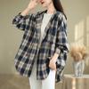 Осенняя хлопковая льняная клетчатая блузка с капюшоном на пуговицах, большой размер, художественная рубашка с длинными рукавами, топ для женщин