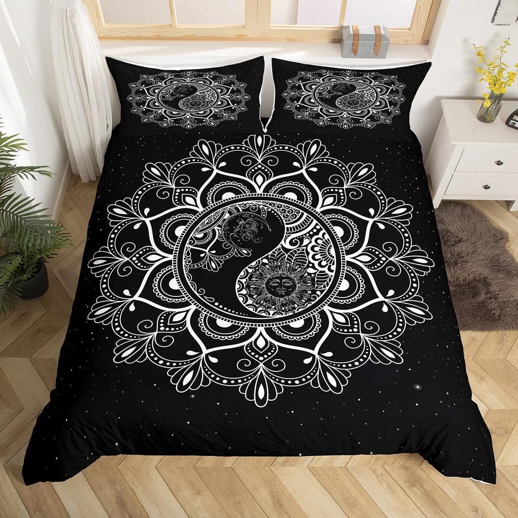 Black And White Duvet Cover Set Bohemian Mandala Bedding Set For Kids Child Yin And Yang Polyester Comforter Cover King Size