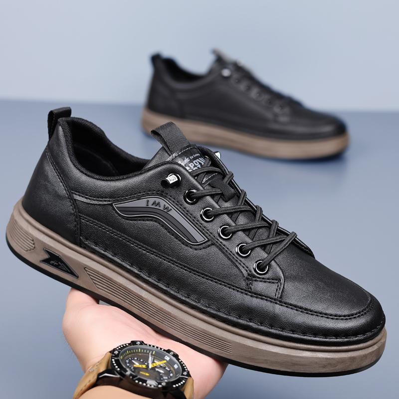 Outdoor Mens Board Shoes Fashion Casual Shoes High Quanlity Leather Work Shoes Breathable Walking Sneakers Platform Sport Shoes
