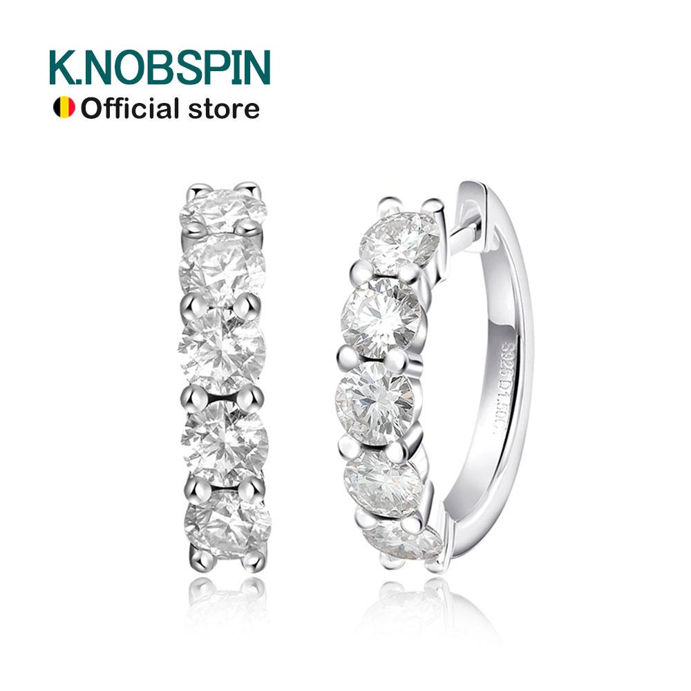 KNOBSPIN D Color Moissanite Loop Earring 925 Sliver Plated with White Gold Earring for Women Sparkling Fine Jewelry