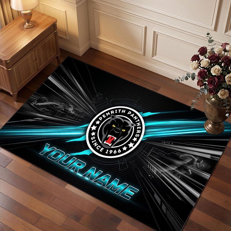Penrith Panthers Personalized Crystal Velvet Carpet, Customized Name Text Soft Anti‑Slip Rug for Living Room Bedroom