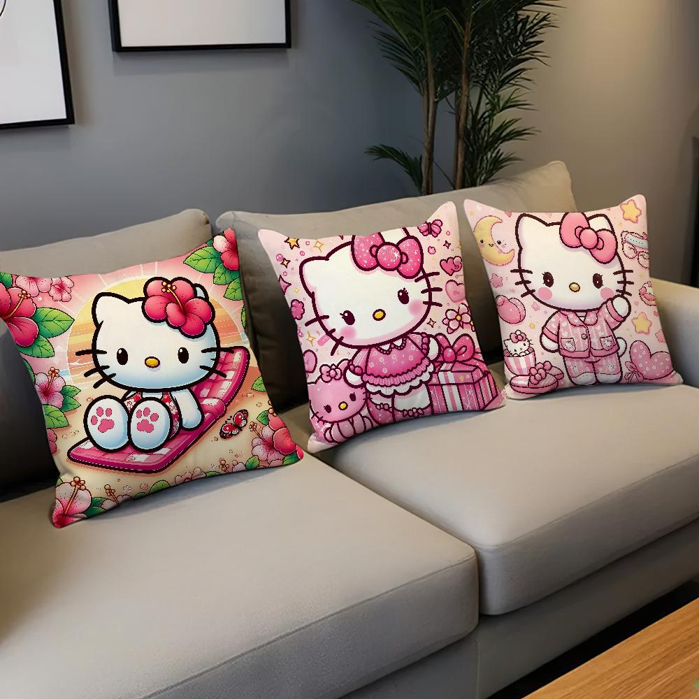 Cartoon Fanart Pink Flower Cute H-Hellokitty Comfort Soft Hogar Pillowcase For Sofa Living Room Bed Home Decor Protective Covers