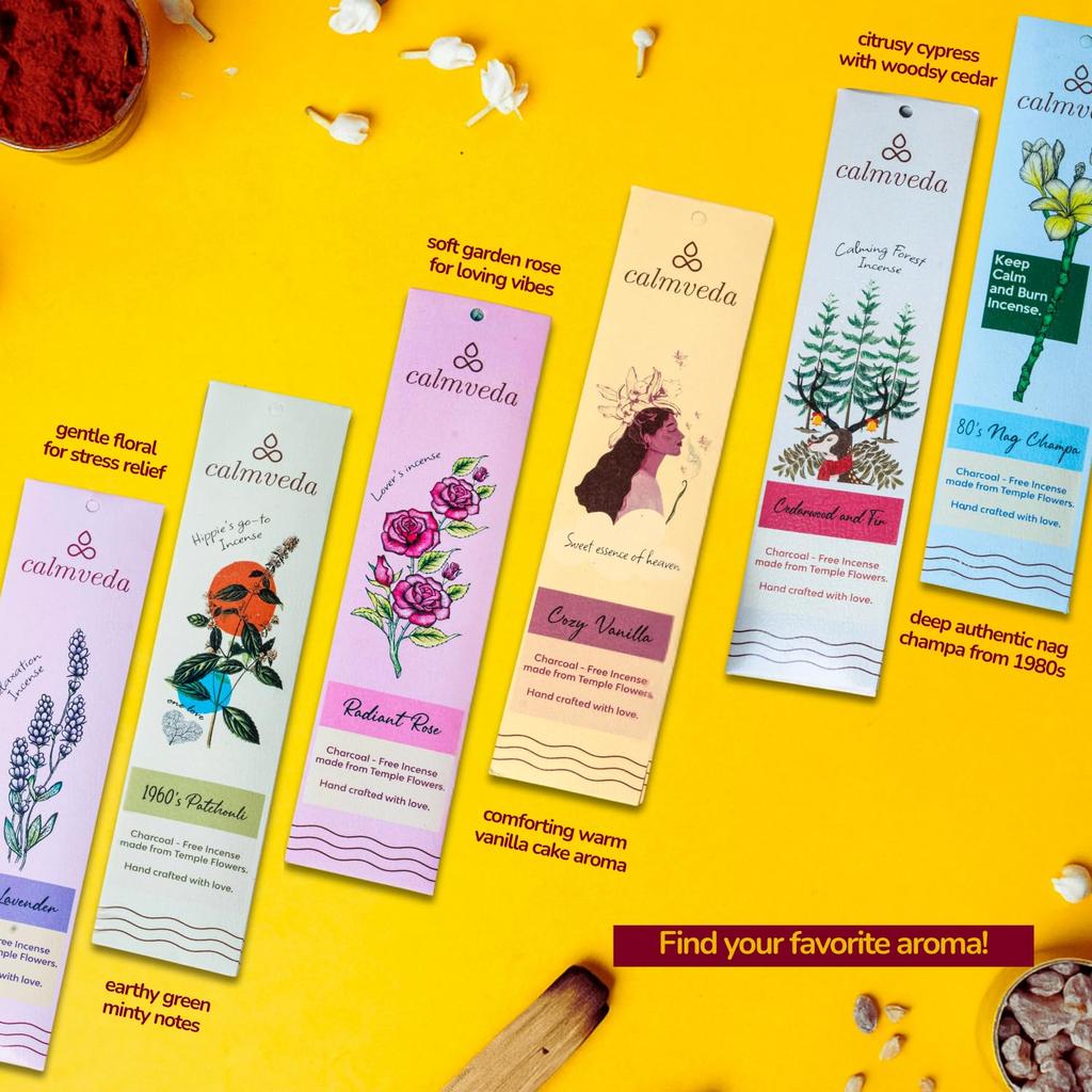 CALMVEDA Natural Incense Sticks Mega - Variety Pack 144 Insence-Sticks Bulk, 12 Aromas