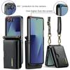 DG.MING M6 Series For Samsung Galaxy Z Flip7 5G Foldable Case PU+PC Phone Cover with Wallet/Shoulder Strap