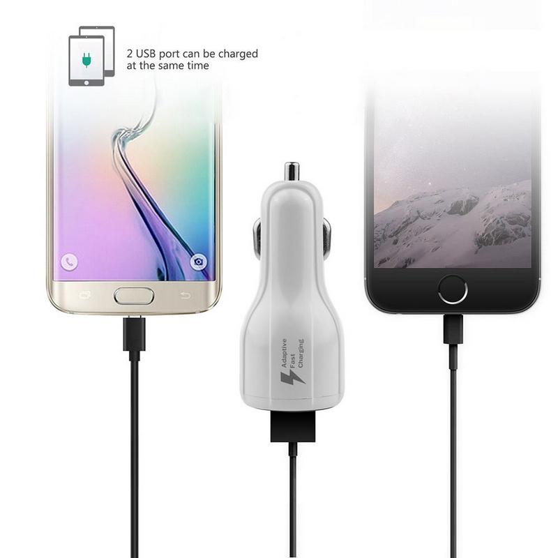 Автомобильное зарядное устройство с двумя портами USB и быстрой зарядкой 3,1 А для Samsung Galaxy White