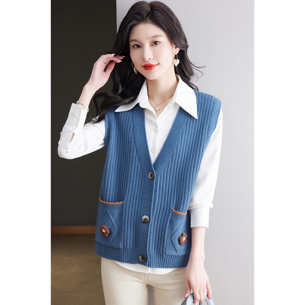 Вязаный жилет для женщин среднего возраста, весенний новый модный короткий жилет-свитер для женщин