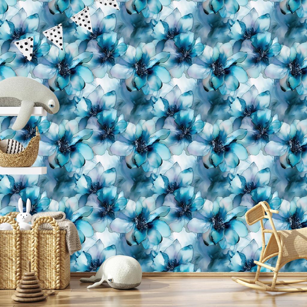 Ink wallpaper turquoise, blue, celadon and navy blue 50x1000