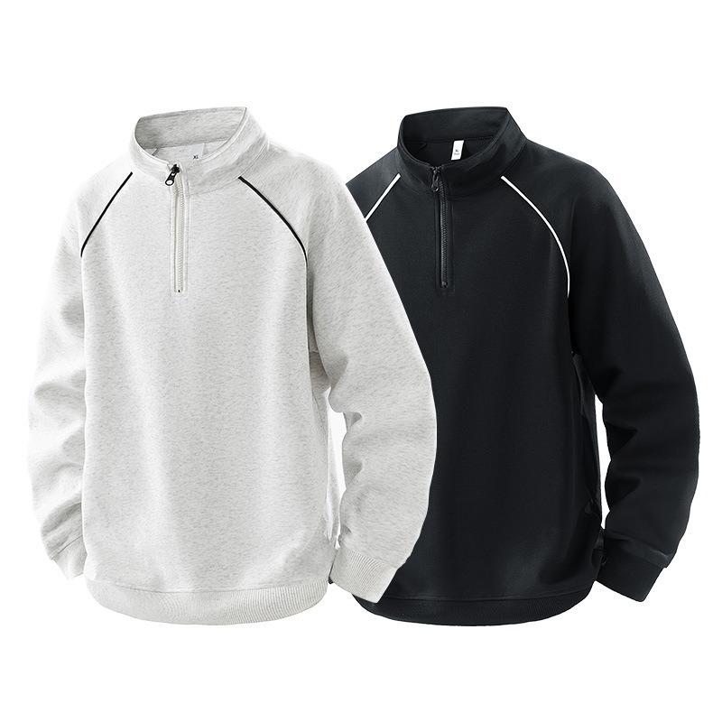 Men Half Zipper Stand Collar Loose Solid Color Long Sleeve Pullover Sweatshirt