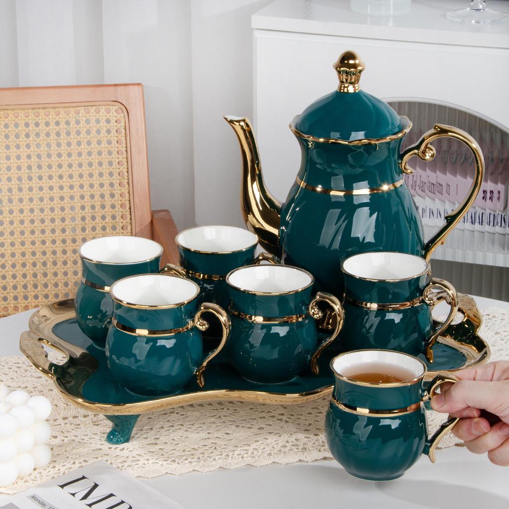 Керамический набор для чая и воды "Лебедь", 8 предметов, чашки и чайник