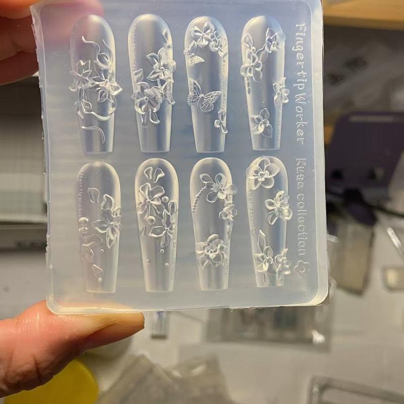 3D Силиконовый Молд для Ногтей Цветок Бант Бабочка Шаблоны для Ногтей Прозрачный Молд DIY Декор для Ногтей Штамповочные Пластины Инструменты для Маникюра