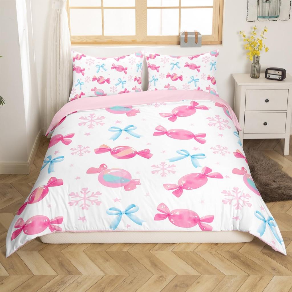 Cute Kawaii Bowknot Kids Duvet Cover Geometric Plaid Butterfly Knot Quilt Cover For Girls Teen Women Adults 3 Pcs No Quilt