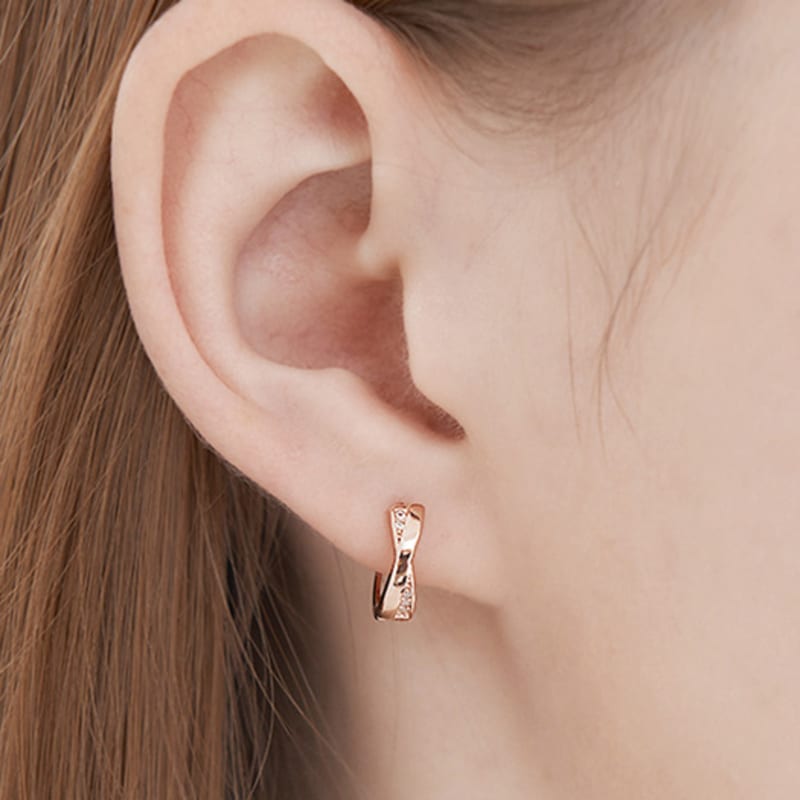 CRANNE 14K GF Cross Ribbon One-Touch Ring Earrings C24EGF198