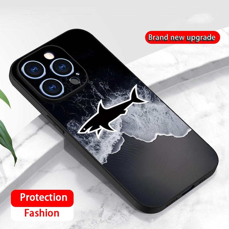 Чехол для телефона с черным стильным дизайном 'Акулы' для iPhone 16 16e 15 14 13 12 11 Plus Mini Pro Max Мягкий черный Ударопрочный чехол