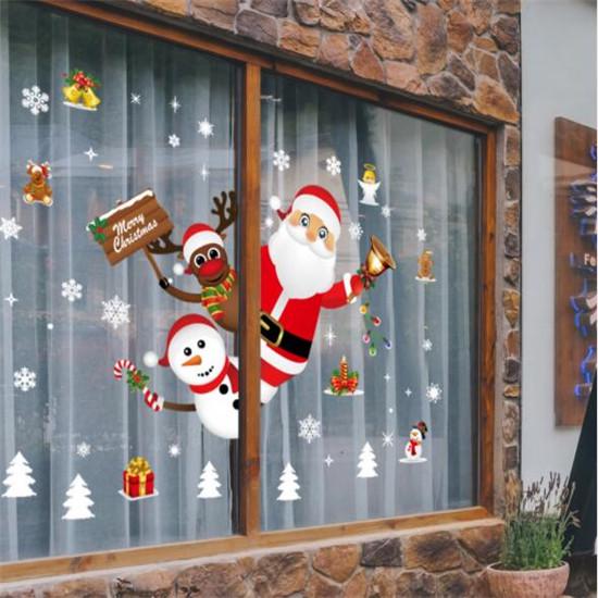 Christmas Stickers for Window Showcase Removable Santa Clause Snowman Home Decor Decal
