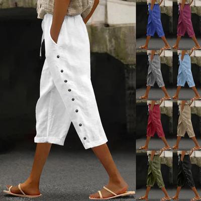 Женские модные свободные повседневные брюки длиной 3/4 с застежкой на пуговицы и шнурком