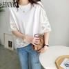 HNXC Women's Fashion Casual Solid Color Print Short Sleeve O Neck Blouses & Shirts