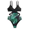 Европейский и американский трендовый женский сексуальный слитный купальник-бикини с повязкой, однотонный, с принтом листьев