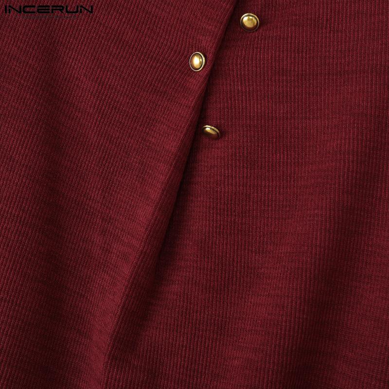 INCERUN Autumn Pullovers Men Stand Neck Long Sleeve Texture Rib Knitted Casual Tops