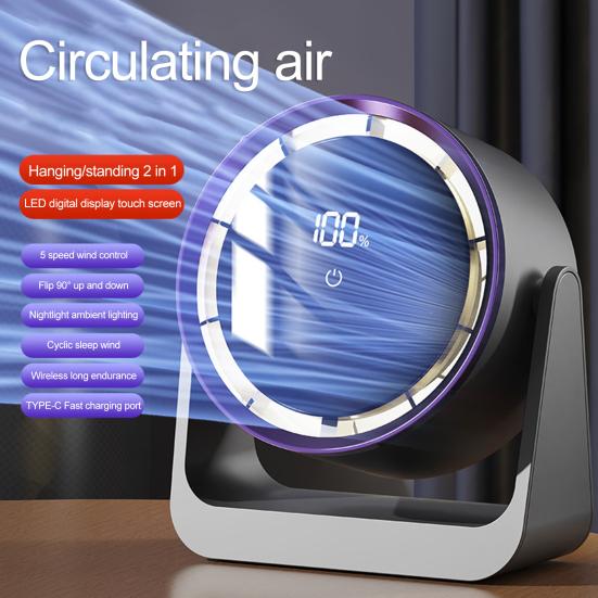 Mini Electric Desktop Fan LED Digital Display 5 Speed Adjustable Quiet Home