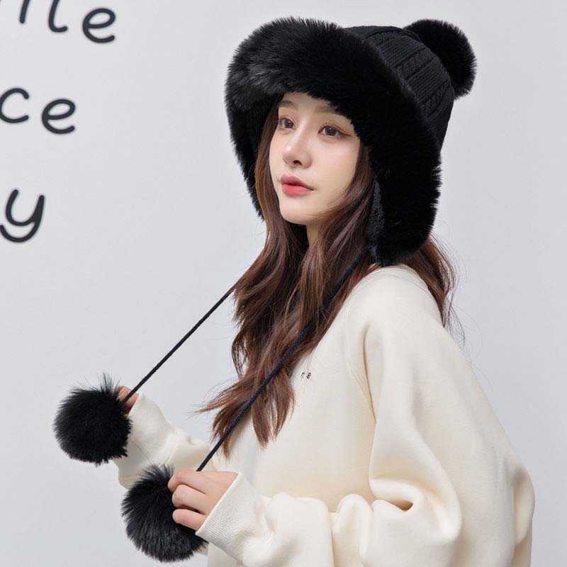 Шапка женская осенне-зимняя теплая вязаная шерстяная шапка милая дикая толстая теплая корейская версия плюшевой шапки Tide