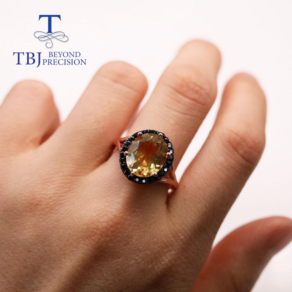 Natural Citrine Gemstone Jewelry Set 925 Sterling Silver Ring Clasp Ring Earring Black Spinel Fine Jewelry for Women Nice Gift