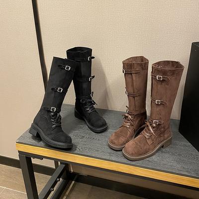 Ретро ремешок ковбойские сапоги дети толстый каблук пряжка осень и зима новый старый Майяр высокие сапоги рыцаря