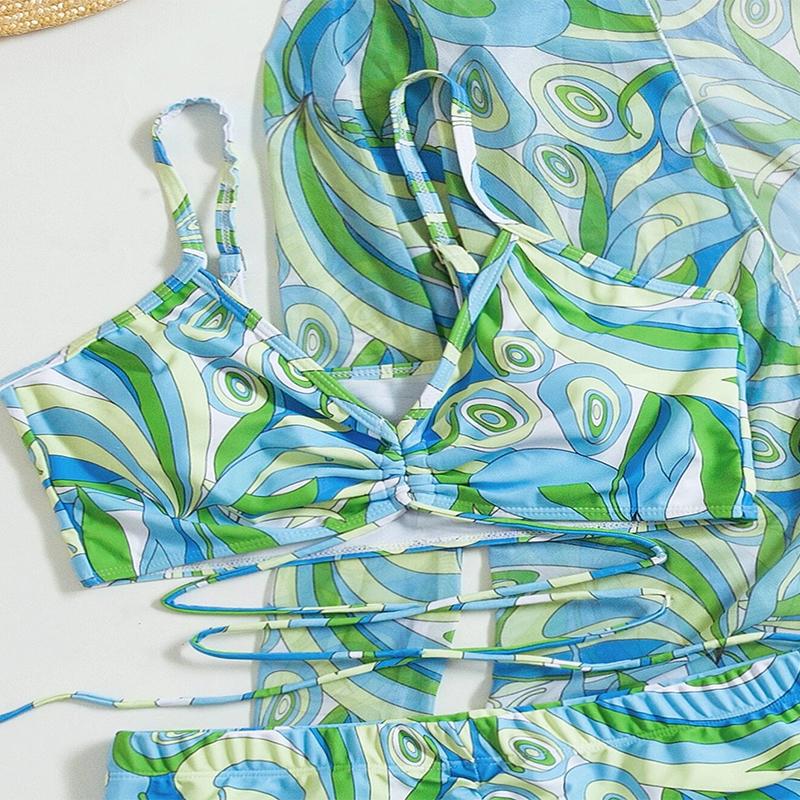 Women Swimsuit High Waist Bikini Set Three Pieces Women Sexy Long Sleeve Cover Up Swimsuit Beach Bathing Suits Swimwear