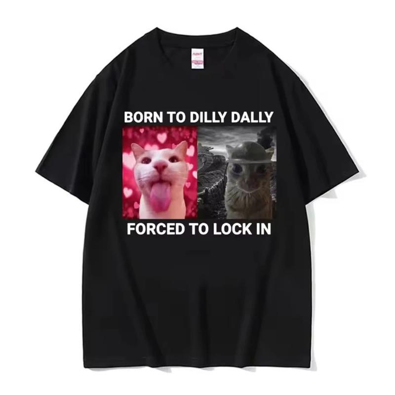 Рождена в Dilly Dally Вынуждена запереться Интересный Любитель Кошек Женская Одежда С Коротким Рукавом Круглый Вырез Принт С Коротким Рукавом
