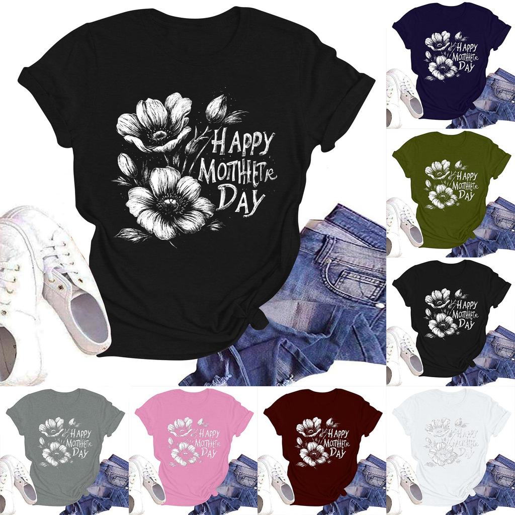 Women's Casual Fashion Street Slim Short Sleeve Mother's Day Printed T-Shirt Top