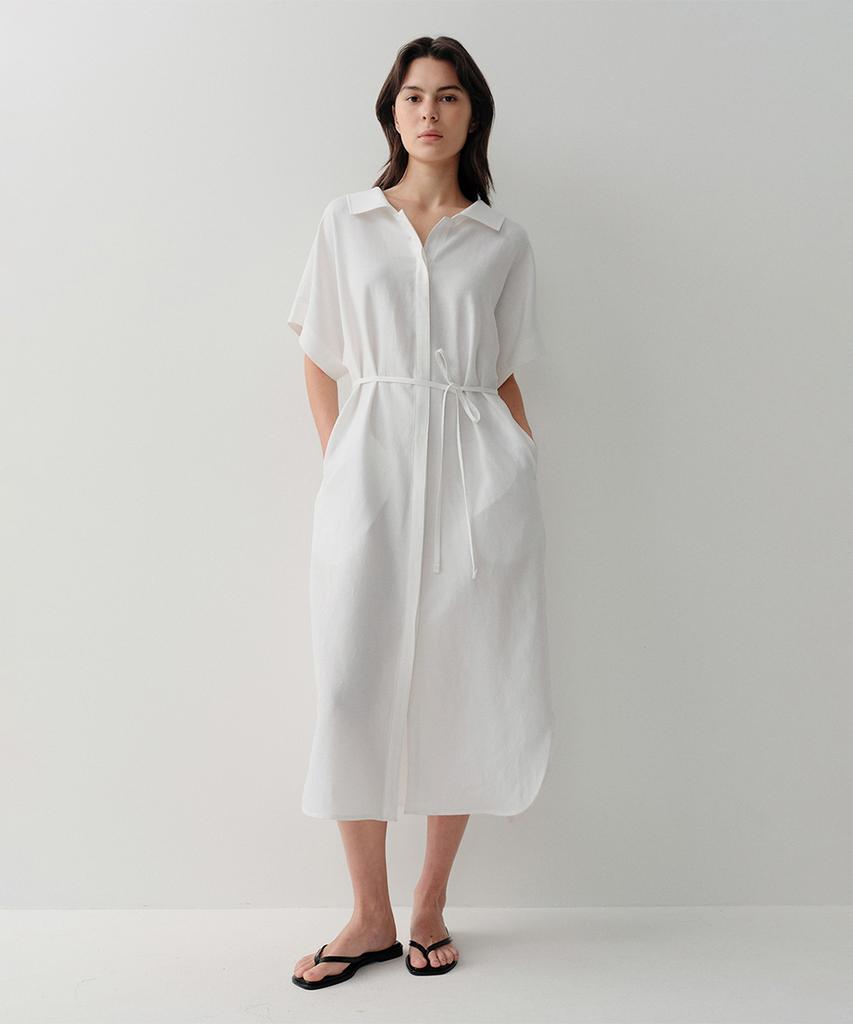 Ia Mallow Linen Shirt Dress (White)