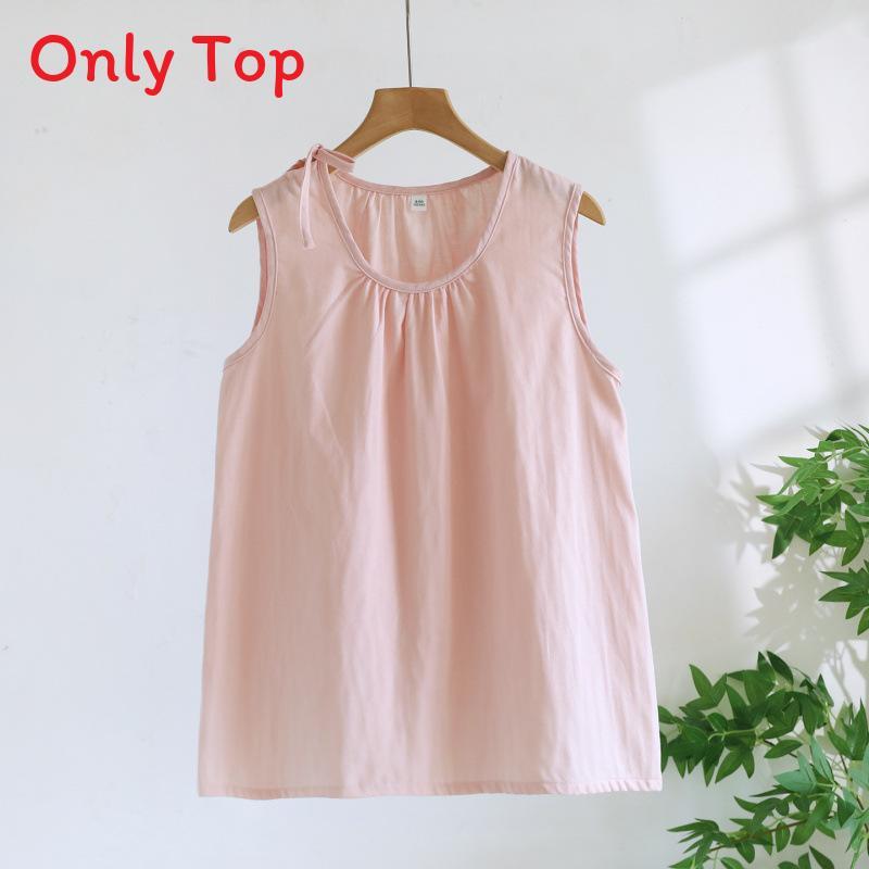 Lightweight Cotton Womens Pajama With Round Neck Sleeveless Top And Shorts For Summer