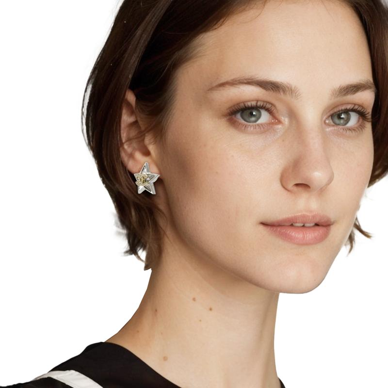 CHANEL 23S 23 spring and summer 23s crystal star inlaid double CLogo synthetic cubic zirconia/rhinestone, metal earrings for women