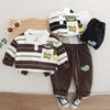 0-5-Year-old Boys' Long Sleeved Two-Piece Set Children's Cartoon Crocodile Striped Polo Shirt+Casual Pants