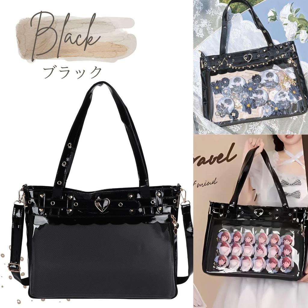 Сумка-тоут Harugio Ita A4 Большая сумка-тоут Черная и Сердце Ита-лист, Сумка, Размер, Сумка, Белый, Милый, Стильный, Готический, Дизайн, Сумка, Сумка, Мерч, Мероприятие,