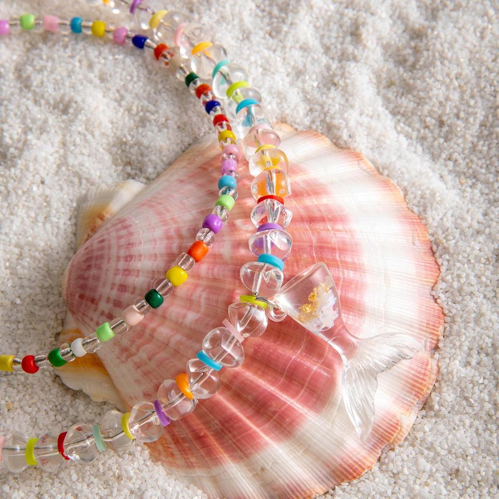 Летний популярный товар, полупрозрачное ожерелье с подвеской в виде русалки из гравия для женщин, пляжная крутая бижутерия, цветное ожерелье в стиле допамина